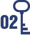 A blue key with the number 0 2 e on it.