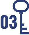 A blue key with the number 0 3 e on it.