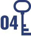 A blue key with the number 0 4 e on it.