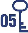 A blue key with the number 0 5 e